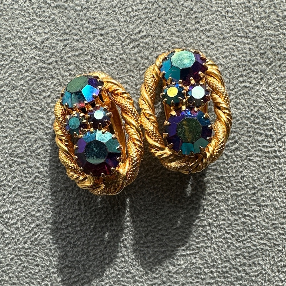 Elegant Gold and Blue Crystal Earrings